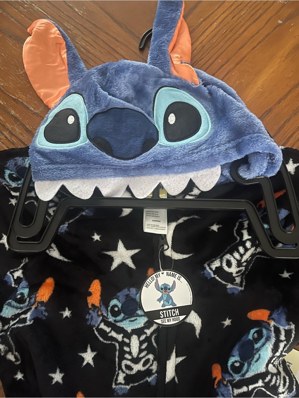 Disney Black & Blue Stitch Hooded Fleece Pajama Set with Stars - Picture 3 of 5